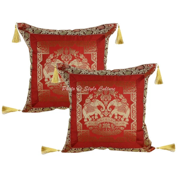 Red Cushion Cover Brocade Jacquard Gypsy Boho Tribal Ethnic Hippie Pillow