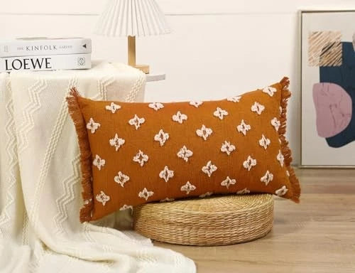 Boho Long Lumbar Pillow Cover 14x20 with 20" x 14" (Pack of 1) Rust Red