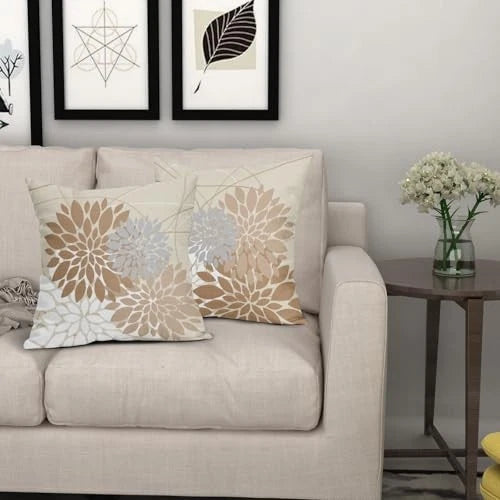Light Brown Flower Pillow Covers 18" x 18" (Pack of 2) Light Brown Grey White