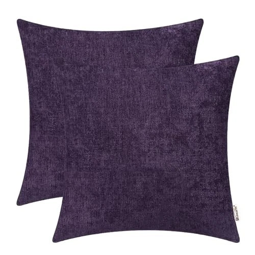 Throw Pillow Covers 16x16 Inches - Chenille 16" x 16" (Pack of 2) Purple