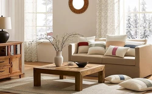 2 Packs Cotton Boho Throw Pillow Covers 20" x 20" (Pack of 2) Contrast/Beige