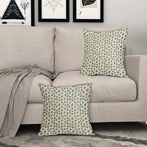 Sage Green Cream Pillow Covers 18x18 Set 18" x 18" (Pack of 2) Sage Green Dots