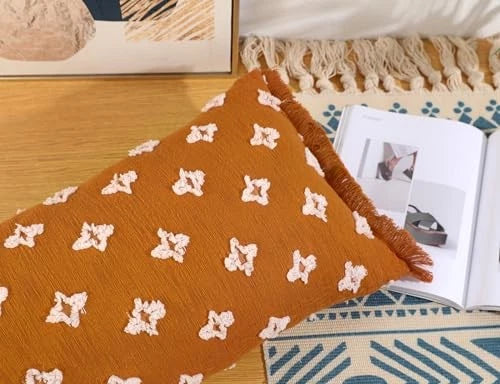 Boho Long Lumbar Pillow Cover 14x20 with 20" x 14" (Pack of 1) Rust Red
