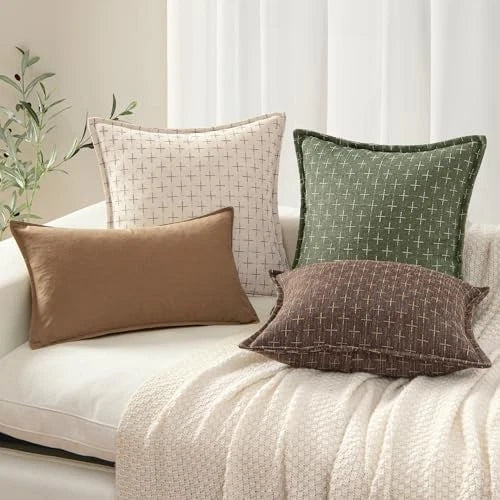 Decorative Burlap Linen Throw Pillows Covers 22x22 22" x 22" (Pack of 2) Beige