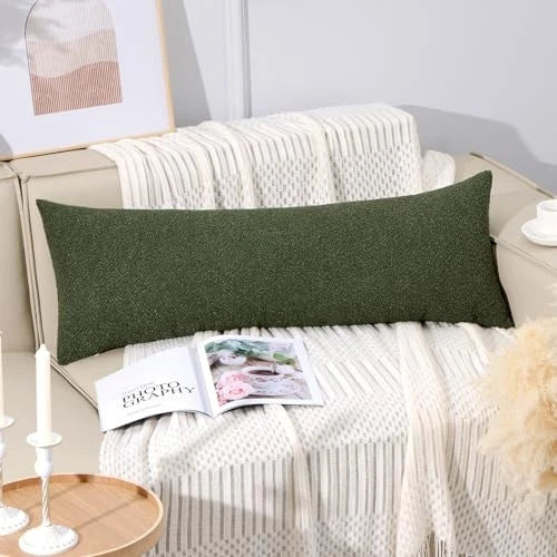 14x36 Boucle Long Lumbar Pillow Covers Textured 36" x 14" (Pack of 1) Green
