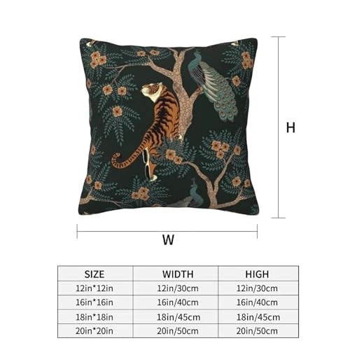 Tiger and Peacock Pillow Covers 18x18 in Couch Pillow Case Sets of 2 Modern