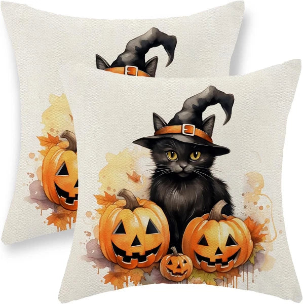 Halloween Pillow Covers 18X18 Set of 2 Black Cat Pumpkin Pillowcase Halloween De