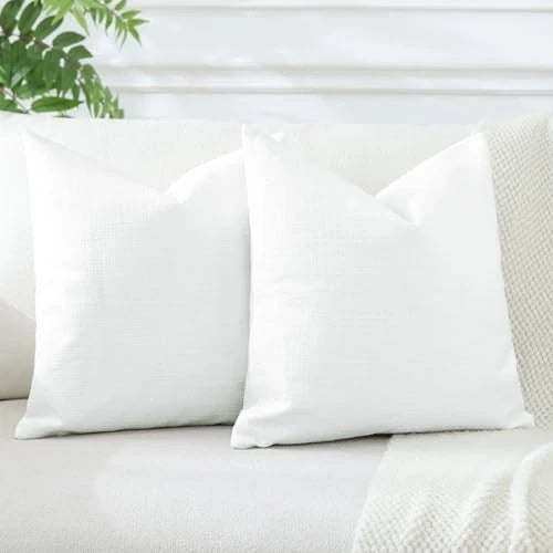 Pack of 2 Throw Pillow Covers 24x24 Inch Linen 24" x 24" (Pack of 2) White