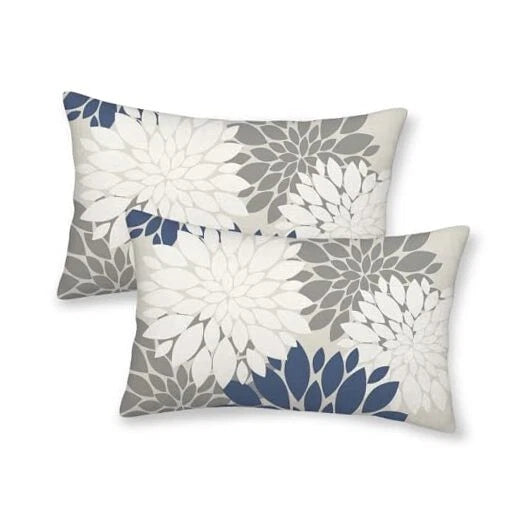 Grey Pillow Covers 12x20 Inch Set of 2 12" x 20" (Pack of 2) Navy Blue White