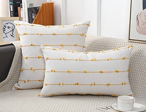Set of 2 Boho Throw Pillow Covers 16x16,Beige 16" x 16" (Pack of 2) Yellow
