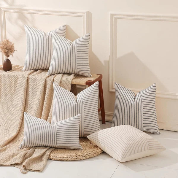Black and Beige Patchwork Farmhouse Throw Pillows Covers 18 X 18 Inch, Pack of 2