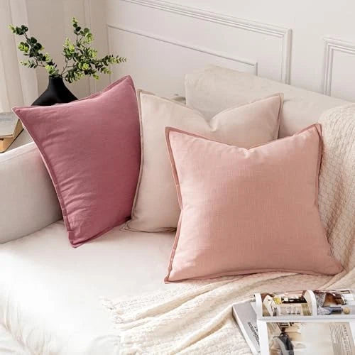 Decorative Linen Pillow Covers 18x18 Inch 18" x 18" (Pack of 2) 2 Light Pink