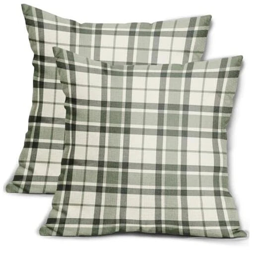 Plaid Pillow Covers 18x18 Set of 2 Grey Cream 18" x 18" (Pack of 2) Sage Green