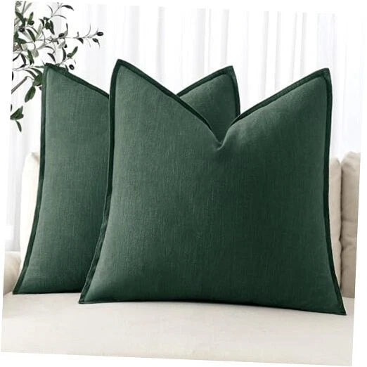 Decorative Linen Pillow Covers 18x18 Inch 18" x 18" (Pack of 2) 2 Dark Green