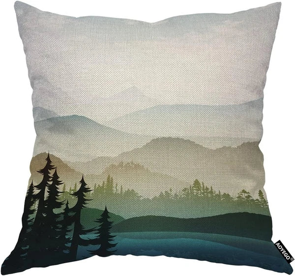 AOYEGO Nature Landscape Throw Pillow Cover Mountain Forest and Lake Summer...