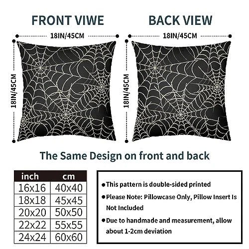 Halloween Spiderweb Pillow Covers 22x22 Set of 2 22" x 22" (Pack of 2) Black