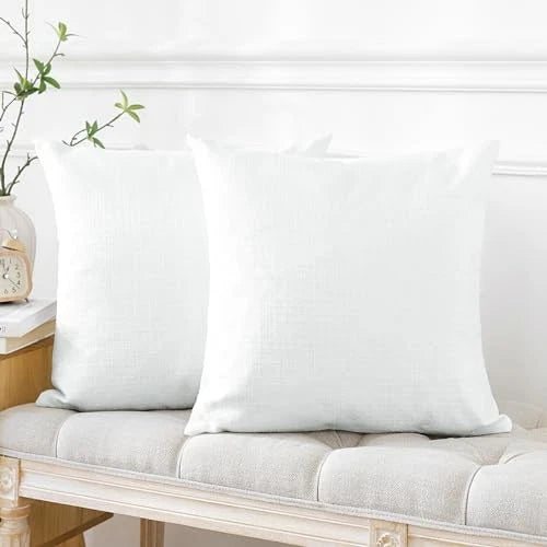 Pack of 2 Throw Pillow Covers 24x24 Inch Linen 24" x 24" (Pack of 2) White