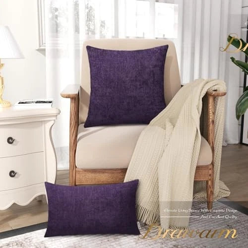 Throw Pillow Covers 16x16 Inches - Chenille 16" x 16" (Pack of 2) Purple