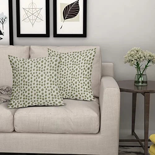 Sage Green Cream Pillow Covers 18x18 Set 18" x 18" (Pack of 2) Sage Green Dots