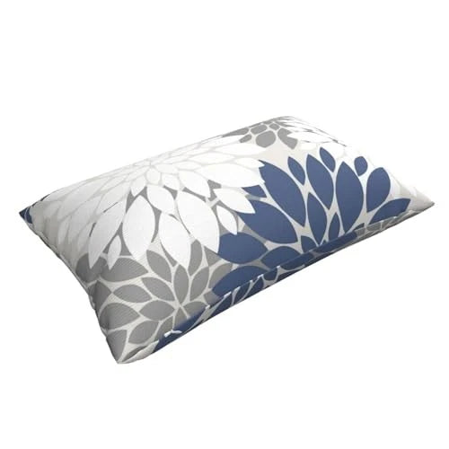 Grey Pillow Covers 12x20 Inch Set of 2 12" x 20" (Pack of 2) Navy Blue White