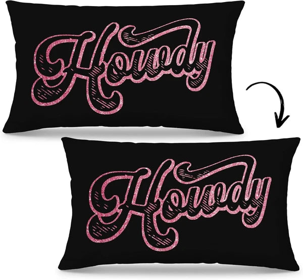 Preppy Funny Black Pink Howdy Throw Pillow Covers Couch Home Cushion Cover, West