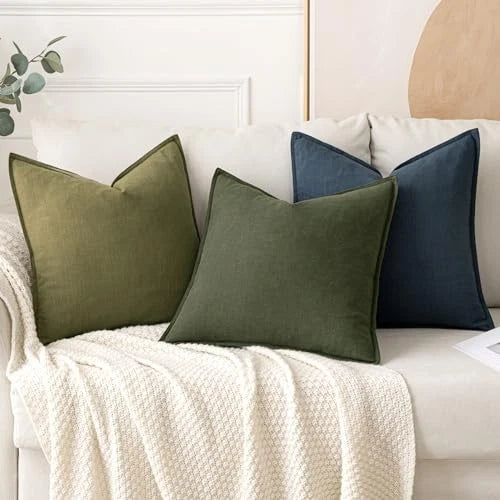 Decorative Linen Lumbar Pillow Covers 1x0 Inch 20" x 12" (Pack of 2) 2 Blue