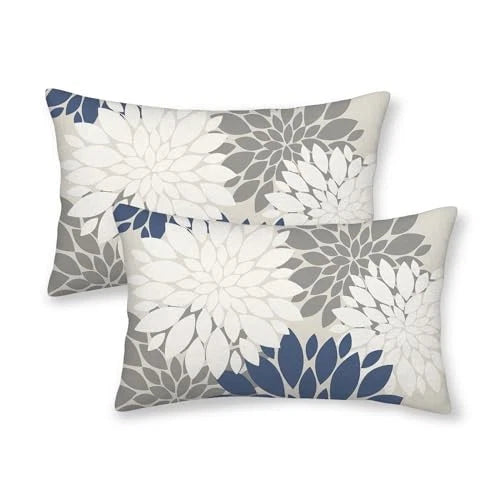 Grey Pillow Covers 12x20 Inch Set of 2 12" x 20" (Pack of 2) Navy Blue White