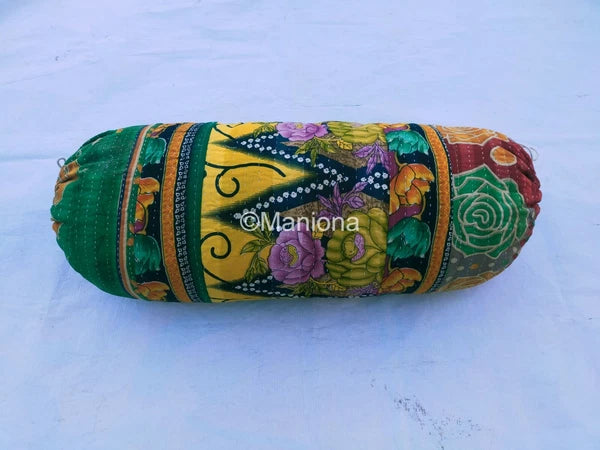 Assorated Floral Design Cushion Cover Kantha Quilt Cylinder Tubalor Bolster