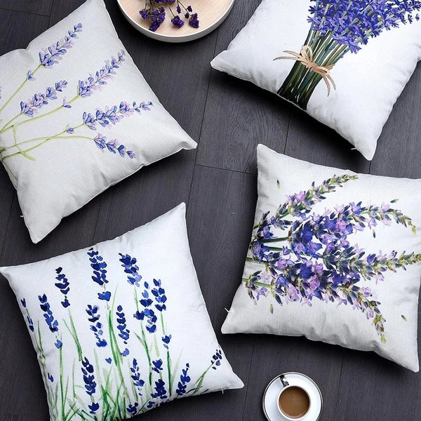 Vibrant HD Print Pillow Covers 18x18 - Lavender Flower Set of 4 for Sofa and Bed