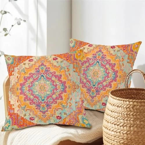 Chinoiserie Pillow Cover 18x18 Inch Set of 2 18" x 18" (Pack of 2) Orange Green