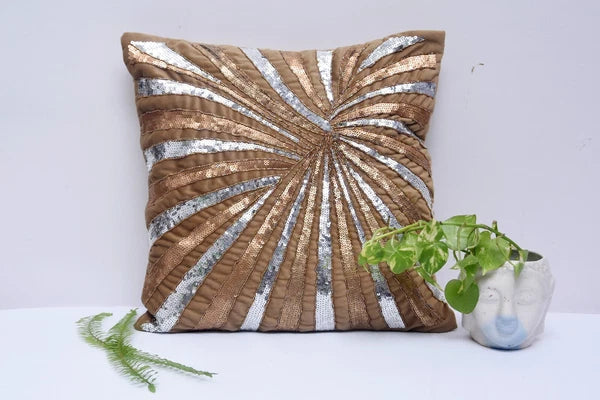 Handmade Golden Silver Pearl Beaded Cushion 16X16 Set of 2 Couch cushion