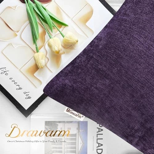 Throw Pillow Covers 16x16 Inches - Chenille 16" x 16" (Pack of 2) Purple