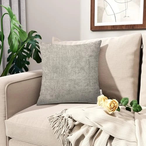 Throw Pillow Covers 22x22 Inches - Chenille Pillow 22" x 22" (Pack of 2) Taupe
