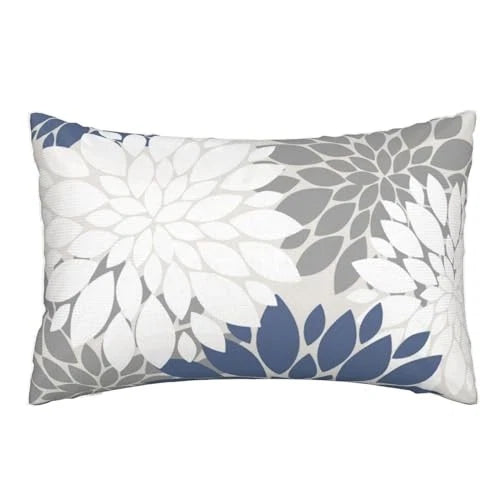 Grey Pillow Covers 12x20 Inch Set of 2 12" x 20" (Pack of 2) Navy Blue White