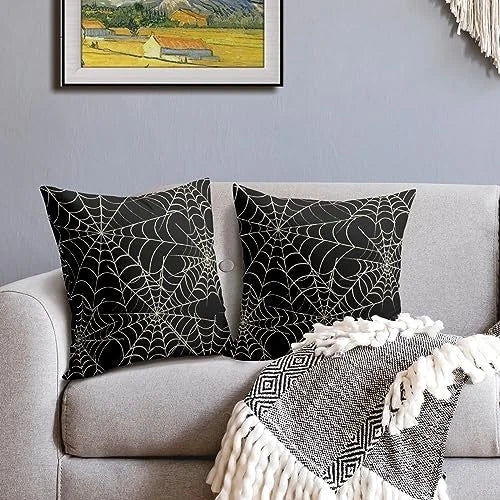 Halloween Spiderweb Pillow Covers 22x22 Set of 2 22" x 22" (Pack of 2) Black