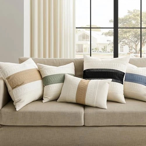 2 Packs Cotton Boho Throw Pillow Covers 20" x 20" (Pack of 2) Contrast/Green