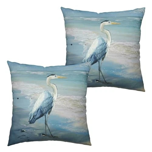 Watercolor Blue Heron Throw Pillow Covers 22x22 22" x 22" (Pack of 2) Heron-1-a