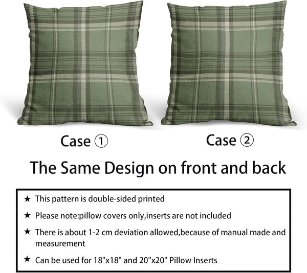 Sage Green Spring Plaid Pillow Covers 20X20 Set of 2 Buffalo Tartan Print Season