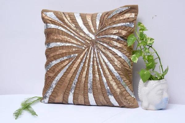 Handmade Golden Silver Pearl Beaded Cushion 16X16 Set of 2 Couch cushion