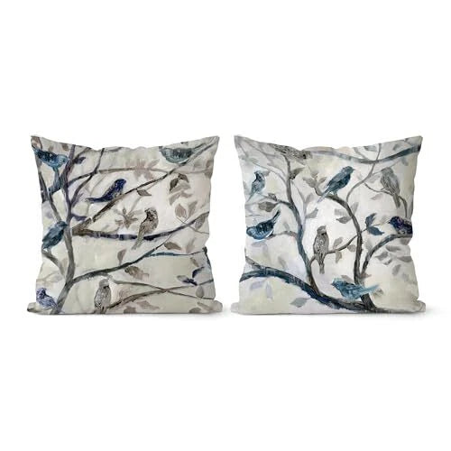 Velvet Vintages Bule Pillow Covers 18 X 18 Inch Set of 2 18"L x 18"W Bird