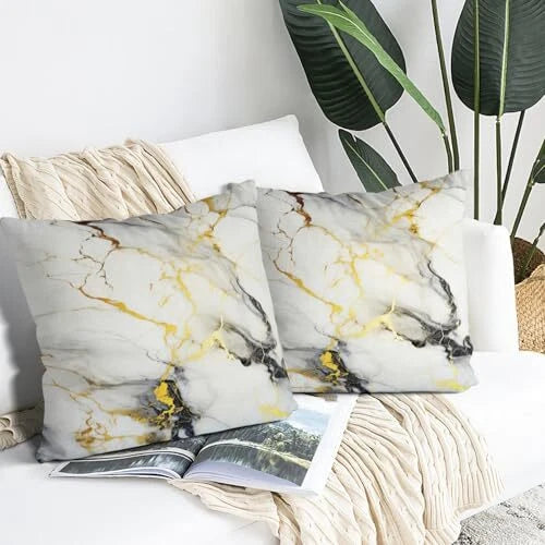 Marble Throw Pillows Covers 18"x18" Set of 2 18" x 18" (Pack of 2) Black Gold