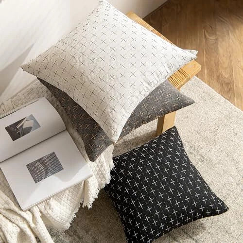 Pack of 2 Decorative Burlap Linen Throw Pillow 18x18 Inch (Pack of 2) Black
