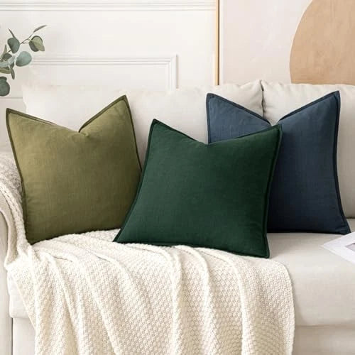 Decorative Linen Pillow Covers 18x18 Inch 18" x 18" (Pack of 2) 2 Dark Green