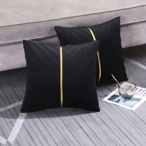 Velvet Throw Pillow Covers 16x16 inch Pack of 2 16" x 16" (Pack of 2) Black