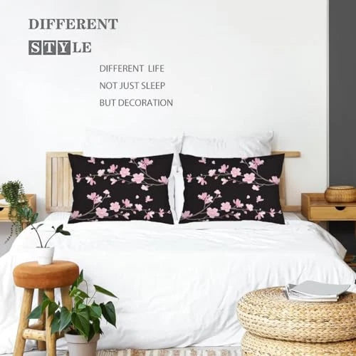 Cherry Blossoms Throw Pillow Cover Queen Size Set of 2 Floral Printed Lumbar