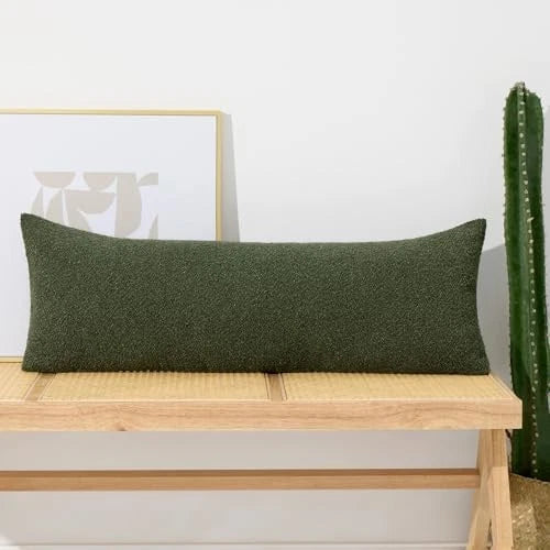 14x36 Boucle Long Lumbar Pillow Covers Textured 36" x 14" (Pack of 1) Green