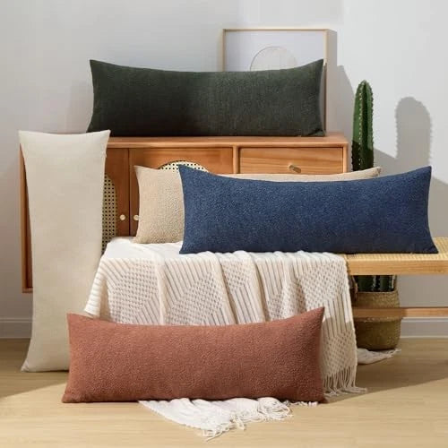 14x36 Boucle Long Lumbar Pillow Covers Textured 36" x 14" (Pack of 1) Green
