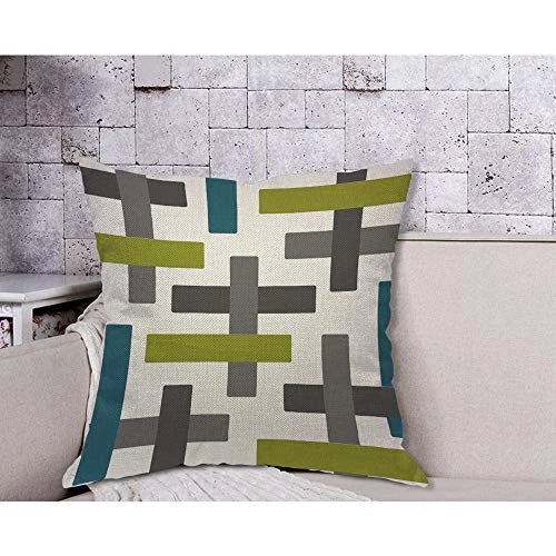 Abstract Teal Chartreuse Blue Green Grey Throw Pillow Cover Classic Repeat