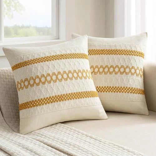 Set of 2 Boho Decorative Pillow Covers 18" x 18" (Pack of 2) Mustard Yellow