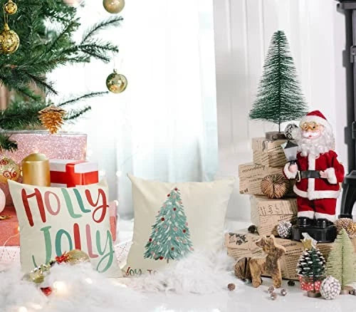 Merry Bright Christmas Pillow Covers Colorful Holiday 20" x 20" (Pack of 4)